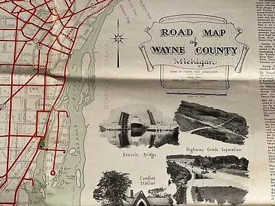 1937 Road Map Of Wayne County Michigan 22 X 17  Northville Plymouth Livonia VTG • $227.48
