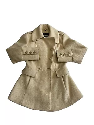 Vintage Guess Women’s Size S Pea Coat Double Breasted Cream Wool Blend Jacket • $17.99