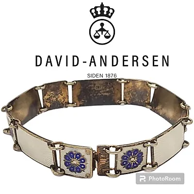 Vtg David Andersen Norway Sterling Blue Flower Guilloche Enamel Floral Bracelet • $225