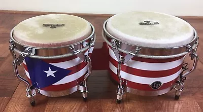 LP Matador Wood Bongos - Puerto Rico Flag Design Chrome Hardware - M201-PR • $219.99