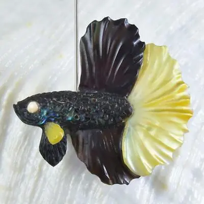 Siamese Fighting Fish Betta Iridescent Multicolor Shell Carving 2.83 G Drilled • $39.95