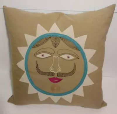 CB2 Mr. Sun With Mustache Linen Throw Pillow 18  X 18  • $29.99