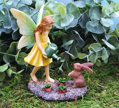 Miniature Dollhouse Fairy Garden Gardening Fairy W/ Bunny  - Buy 3 Save $5 • $13.25