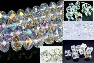 $3.99 • Buy Beads Crystal Clear AB Faceted Glass Or Acrylic ALL SIZES Shapes 2MM-8MM