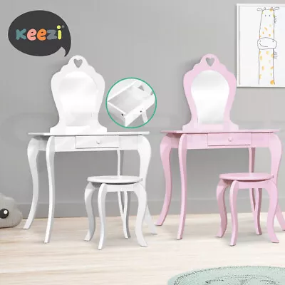 Keezi Kids Vanity Dressing Table Stool Set Mirror Princess Children Makeup • $75.95