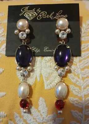 *wow* Vtg Park Lane~ Couture~ Purple Oval Cabochon Drop Dangle Clip Earrings  • $20