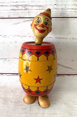 RARE J Chein & Co. American Circa 1935 Vintage Tin Wind-up Toy Clown In A Barrel • $649