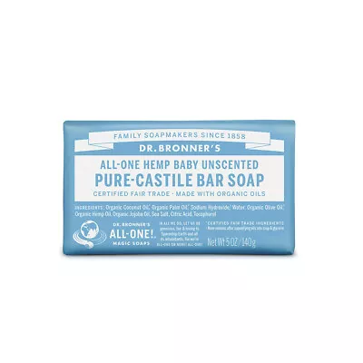 Dr Bronners Pure Castile Bar Soap (Hemp All-One) Baby Unscented 140g - Vegan • $15.95