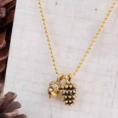 $4.31 • Buy Tiny Pinecone Acorn Nut Charm Necklace, Pine Cone Golden, Fall Autumn Jewelry