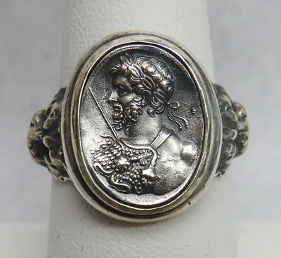 Vintage Silver Roman General & Emperor Septimus Severus Cameo Ring Size 8 • $199