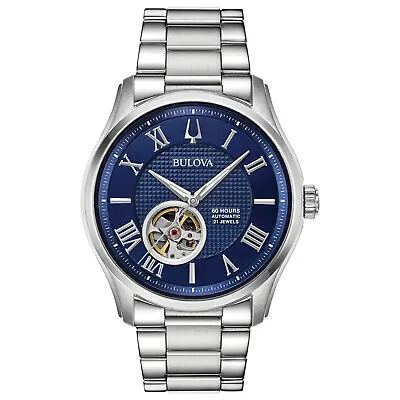 Bulova Automatic Open Aperture Blue Dial Stainless Steel Men's 42mm Watch 96A218 • $230.99