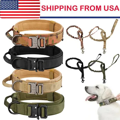 Tactical Dog Collar W/ Handle +Leash Heavy Duty Military Service Canine Training • $10.43