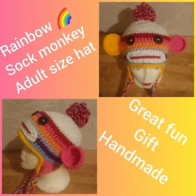 £16.50 • Buy Rainbow 🌈 Sock Monkey Unisex Crazy 🤪 Fun Hat Handmade By Lvb