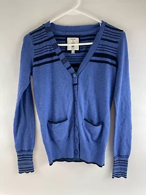 I Love H81 Sweater Womens Small Blue Cardigan Button Up Pockets Wool Blend • $24.99