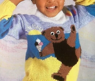 Knitting Pattern Girls Boys Beach Teddy Bear  Picture  Jumper Dk  22 - 30  - 7t • £2.10