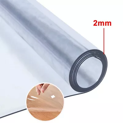 2mm Thick Clear Transparent Vinyl PVC Tablecloth Table Protector Plastic Cover • £9.94