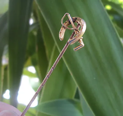 9ct Gold Stick Or Stock Pin - Horseshoe And Riding Crop - Hunting C.1900/10 • $116.27