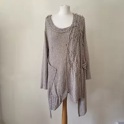 Zuza Bart Knitted Tunic Womens XL Beige Assymetric Artsy Lagenlook • £44.99