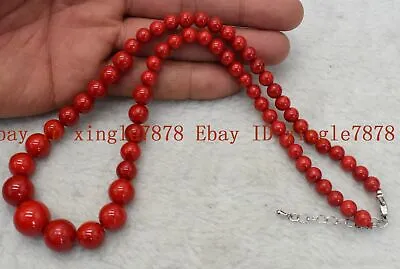 Natural 6-14mm Red South Sea Coral Round Gemstone Beads Necklace 20'' • $3.57