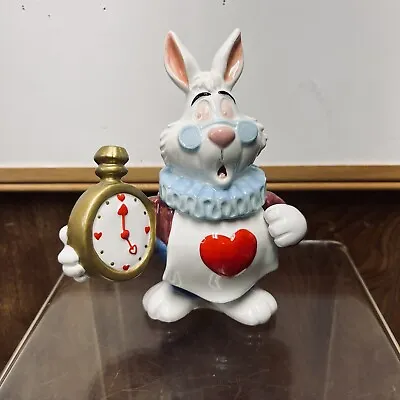 Vintage Disney Alice In Wonderland White Rabbit With Clock Sugar Bowl Holder • $75