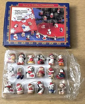 NOS Miniature Christmas Critters Ornaments Set Of 18 Polystone Animals NEW • $9.95