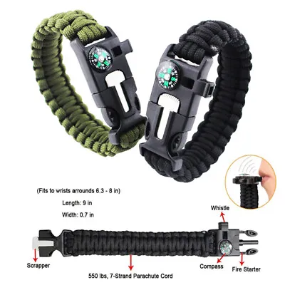 Paracord Bracelet Waterproof Outdoor Adjustable Survival Emergency Knife Kit • $6.95