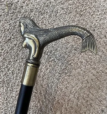 Mermaid Walking Cane Stick Brass Handle 3’ • $32