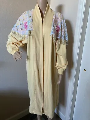 Vtg 80's Lacy After Noon Shell Kepler Yellow Lace Shawl Cardigan Jkt Duster M • $29