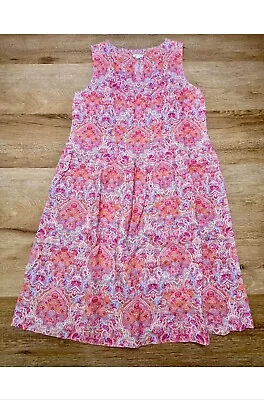 J Jill Love Linen Dress Paisley Sleeveless Size L Orange Pink Midi Length • $29.99
