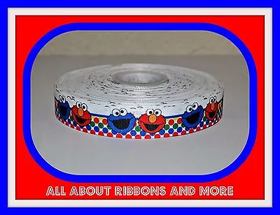 7/8  Cookie Monster And Elmo On Colorful Dot Grosgrain Ribbon- 1 Yard • $0.99