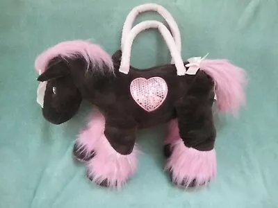 Pony Pajama Carry Bag Large Plush By TONY NYC Brown & Pink With Pink Sequins • $15