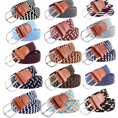 Mens Ladies Belts Canvas Webbing Braided Leather U Buckle Elastic Woven Stretch  • £6.99