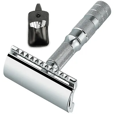 Merkur Travel Safety Razor With Black Leather Pouch CL 933 Straight Cut • $44.50