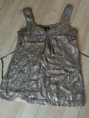 Ladies Top Size 6 WAREHOUSE Gold Shimmer Sequin Party Evening Wedding  • $12.62