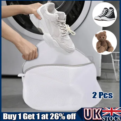 2pcs Mesh Laundry Bag For Trainers Shoes Boot With Zips For Washing Machines • £5.16