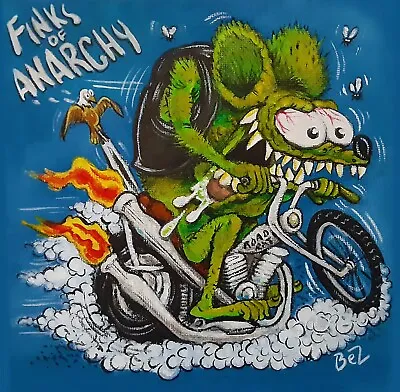 Original Painting On Canvas Board In The Rat Fink Ed Roth Hot Rod Style Signed • $125