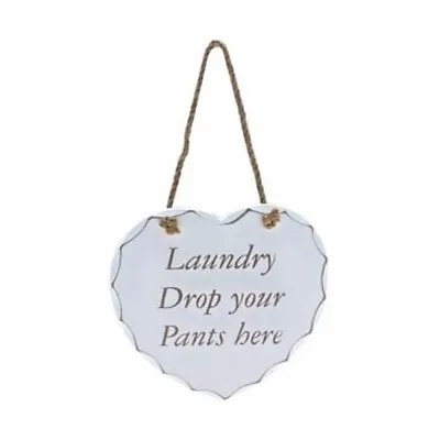 New Laundry Drop Your Pants Here Hanging Wooden Heart Shaped Plaque Sign Decor • £0.99