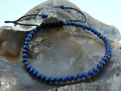 Gemstone Men's Women's Macrame Beaded Bracelet 6mm BLUE LAPIS LAZULI Beads • $3.50