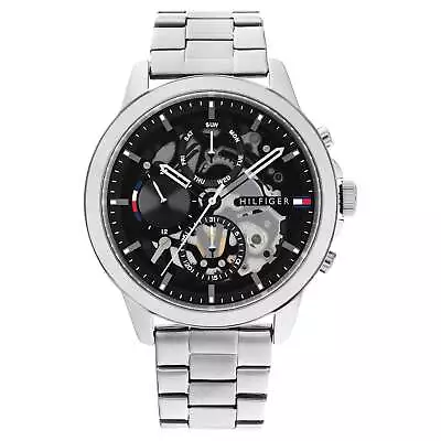 Tommy Hilfiger Silver Steel Black Dial Men's Multi-function Watch - 1710477 • $246