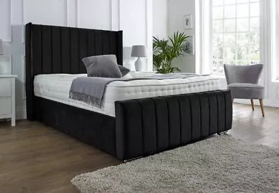 Ottoman Bed Frame New Panel Wing Plush Velvet Upholstered Double & King Size • £169.03