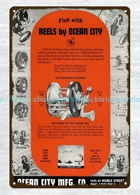 Art And Decor 1938 Ocean City Fishing Reels True Temper Lure Rod Metal Tin Sign • $18.99