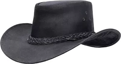 Cowboy Hat Western Genuine Cow Hide Men Women Style Horse Real Leather Chinstrap • $30.99