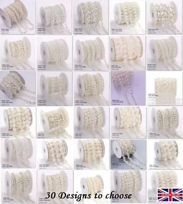 £5.19 • Buy Ivory/White Pearl Bling Diamante Rhinestone Trimming Crafts Sew/Glue On Chain 1M