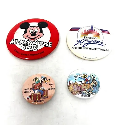 Vintage Disney Character Pin Back Button Lot Of 4 - Mickey Mouse Goofy • $14.97