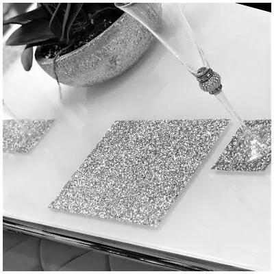 Diamante SILVER PLACEMAT Crushed Romany Crushed Sparkly Dining Mat Table Decor • £5.99