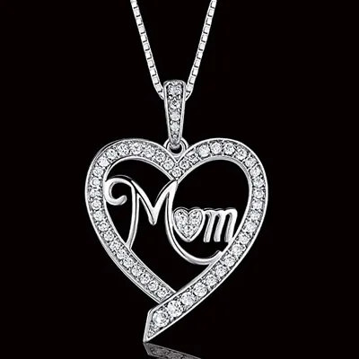925 Silver Filled Mom Necklace Pendant Cute Women Gifts Cubic Zirconia Jewelry • $2.52