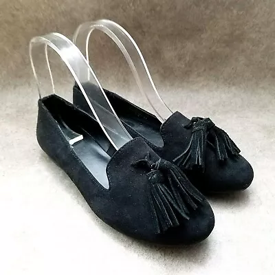 Merona Womens   Sz 6 M Black Textile Slip On Loafer Flats Tasseled • $26.99