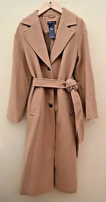 New M&S Collection Wool Blend Relaxed Belted Camel Coat Sz M UK 12-14 • £48