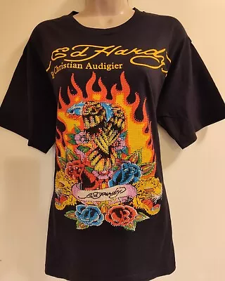 Ed Hardy Black Embellished Eagle Graphics Unisex T-shirt • $75