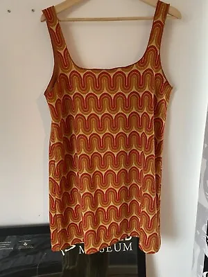 Zara Orange Tank Dress. Size L. Wavy 60s 70s Retro Style • £17.99